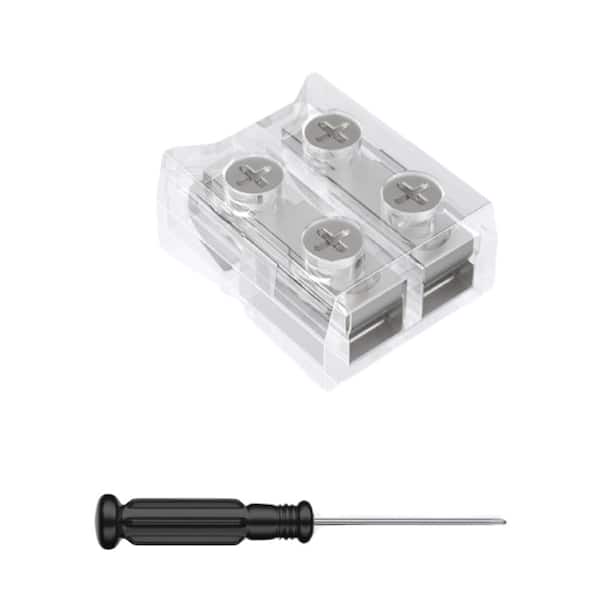 Ahfiwaso 2-Pin 10mm Clear Solderless LED Tape Connectors with Screwdriver for 5V-24V Single-Color Light Strips (12-Pack)