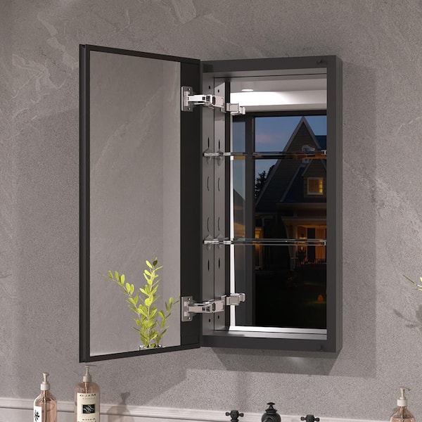 Sylanor Keen 12 in. x 24 in. Framless Recessed or Surface-Mount Rectangular Aluminum Medicine Cabinet with Mirror in Matte Black