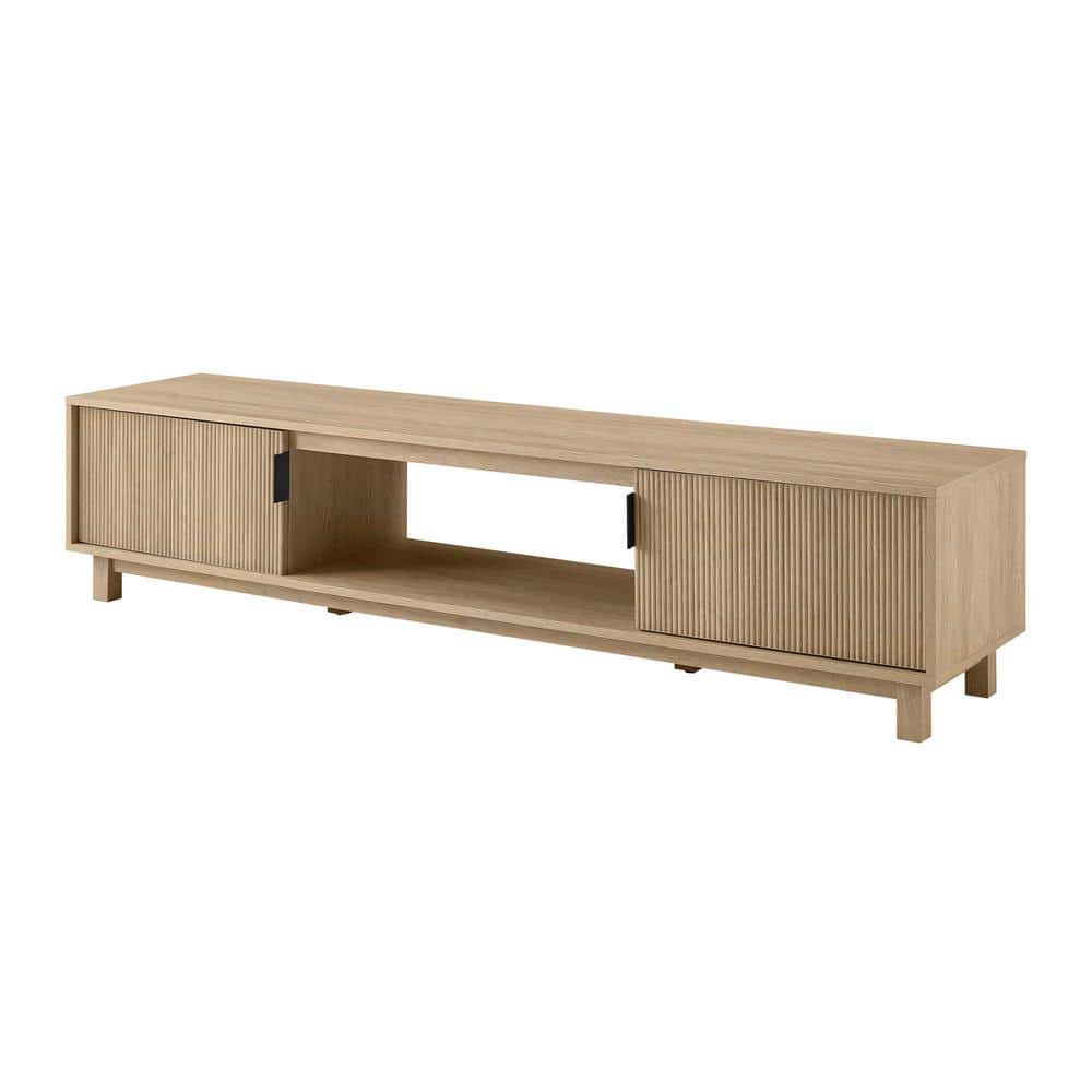 70" Coastal Oak Wood TV Stand with Reeded Doors