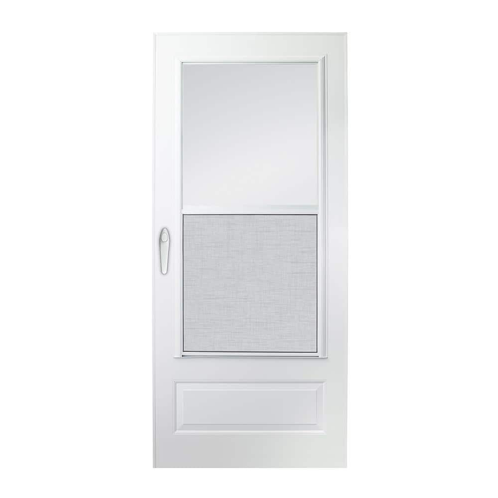 100 Series Plus 36 in. x 80 in. White Universal High-View Self-Storing Aluminum Storm Door with White Hardware -  EMCO, 29945