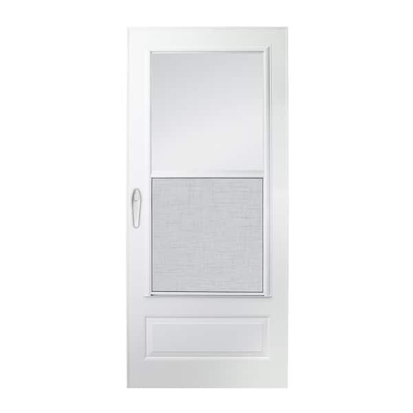 EMCO 100 Series Plus 36 in. x 80 in. White Universal High-View Self-Storing Aluminum Storm Door with White Hardware