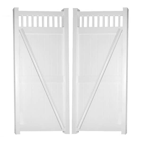 Weatherables Tuscany 7 ft. W x 8 ft. H White Vinyl Privacy Double Fence Gate Kit