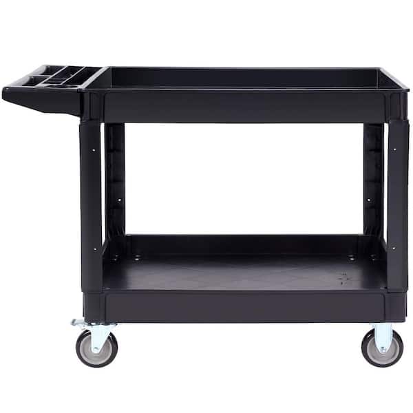 Utility Service Cart, 2-Shelf 550 lbs. Heavy Duty Plastic Rolling Utility Cart 360° Swivel Wheels (2-Brakes) 2025 Update