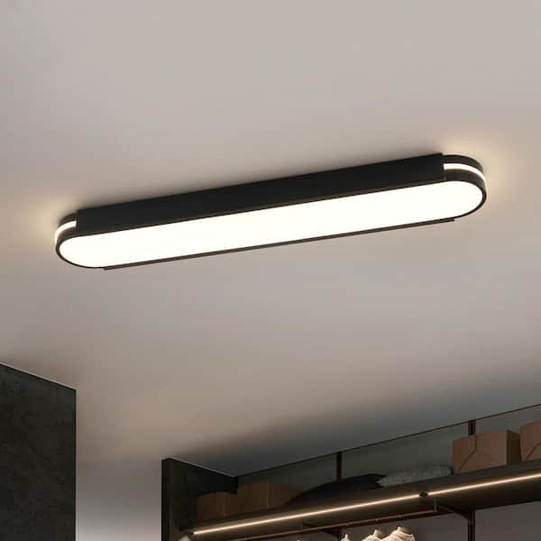 Lumin 31.5 in.W Matte Black Integrated LED Flush Mount Long Rectangular Ceiling Light Main Lighting for KitchenBathroom