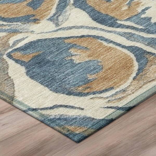 Chantille Machine Washable Indoor/Outdoor Abstract ACN3019 Denim 8 ft. x 8 ft. Round Rug
