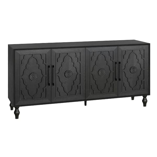 COWLOWN 62.99 in. W x 15.75 in. D x 32.00 in. H Black Linen Cabinet with 4 Doors and Metal Handle