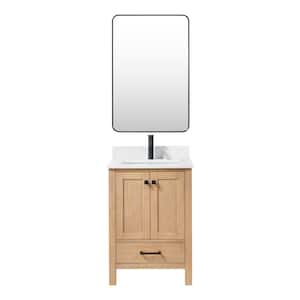 Shannon 24 in. W. x 22 in. D x 34 in. H Single Bath Vanity in Fir Wood Brown with White Composite Stone Top and Mirror