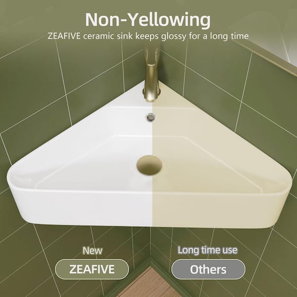 Zeafive 22.5 in. White Ceramic Corner Wall Mounted RV Bathroom