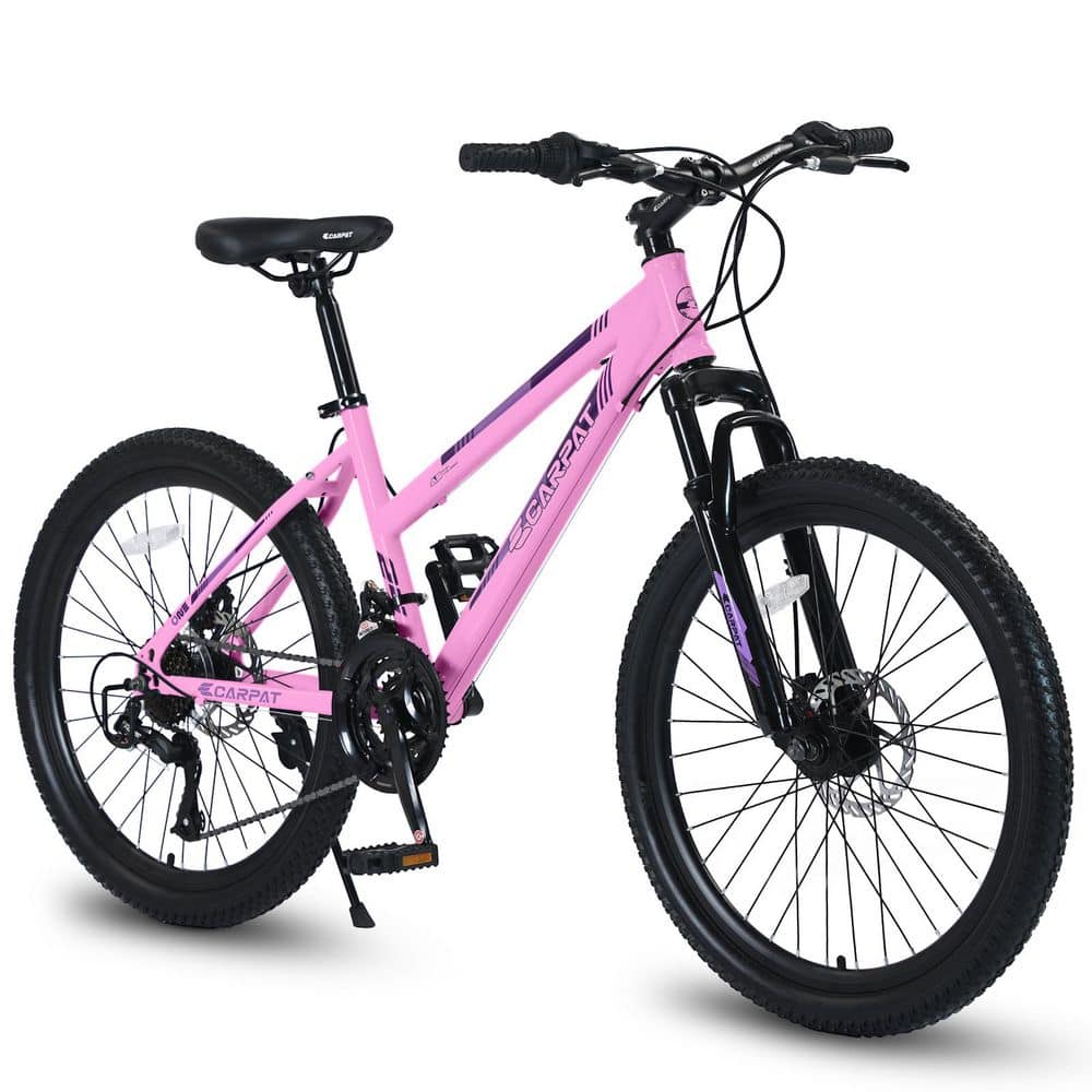 Pink 24 in. Girls Steel Frame Mountain Bike with Double Disc Brakes, 4 in. Front Suspension and 21-Speeds price history on PriceWatchPro