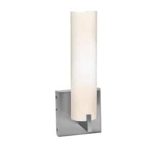 Oracle 1-Light Brushed Steel Vanity Light with Opal Glass Shade