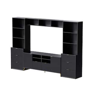 Modern Black 4-Piece Entertainment Center Fits TVs up to 70 in. with 13 shelves, 8 Drawers and 2 Cabinets