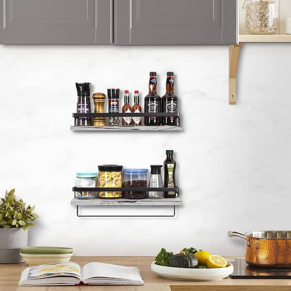 Adhesive Spice Rack Wall Mount, No-Drill, Clear Acrylic Spice Rack  Organizer with Shelf Ends [3 Pack 15 Floating Shelves] Strong, Sturdy 