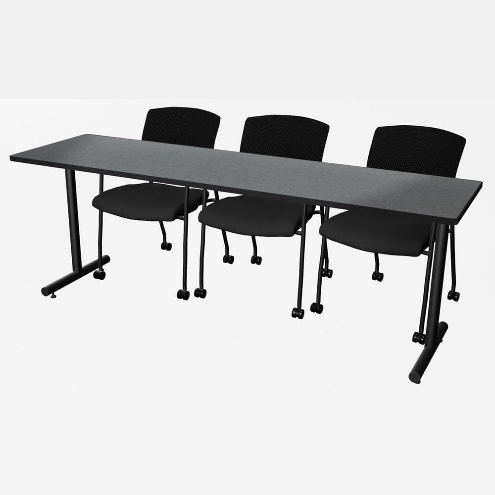 Kobe 84 in x 24 in. Grey T-Base Training Seminar Table Desk, 2 Knight Mesh Chairs