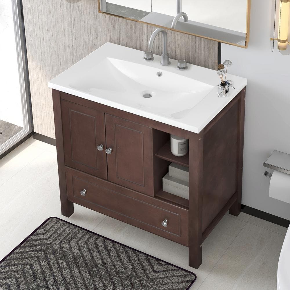 30 in. W x 18 in. D x 32 in. H Single Sink Freestanding Bath Vanity in Brow