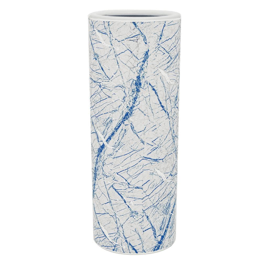 24" Blue and Silver Abstract Porcelain Umbrella Stand