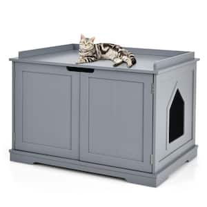 34 in. W x 20.5 in. H Large Wooden Cat Litter Box Enclosure with the Storage Rack in Coffee