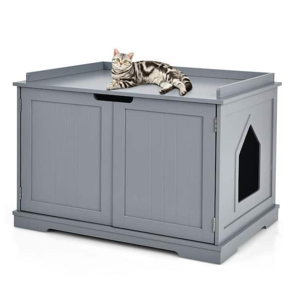 ANGELES HOME 29.5 in. W x 21 in. H Wood Cat Litter Box Enclosure with ...