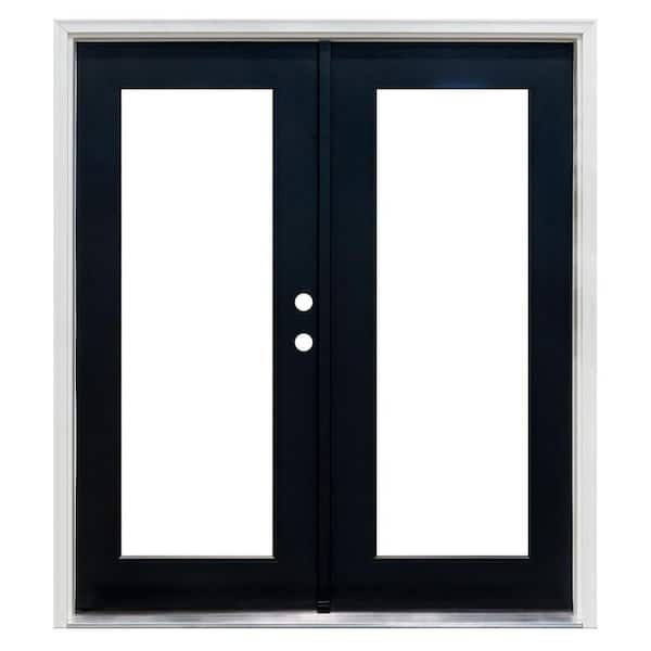 72 in. x 80 in. Black Reversible Inswing Premium Fiberglass LOE Glass Hinged Patio Door with Brickmold