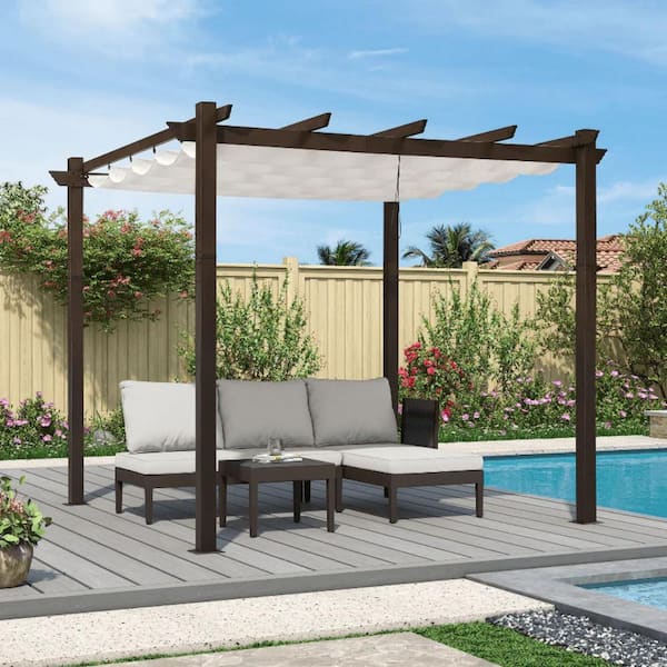 PURPLE LEAF 10 ft. x 12 ft. White Metal Outdoor Retractable Pergola with Shade Canopy Cover for Beach Deck Gazebo