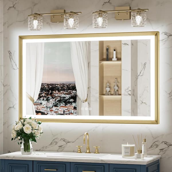 48 in. W x 30 in. H Rectangular Framed LED Lighted Bathroom Vanity Mirror with Light in Gold with Backlit and Anti-Fog