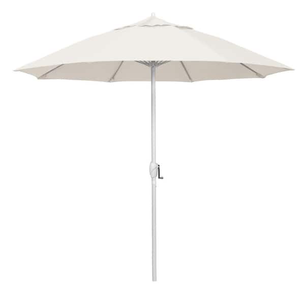California Umbrella 9 ft. Matted White Aluminum Market Patio Umbrella Fiberglass Ribs and Auto Tilt in Natural Pacifica