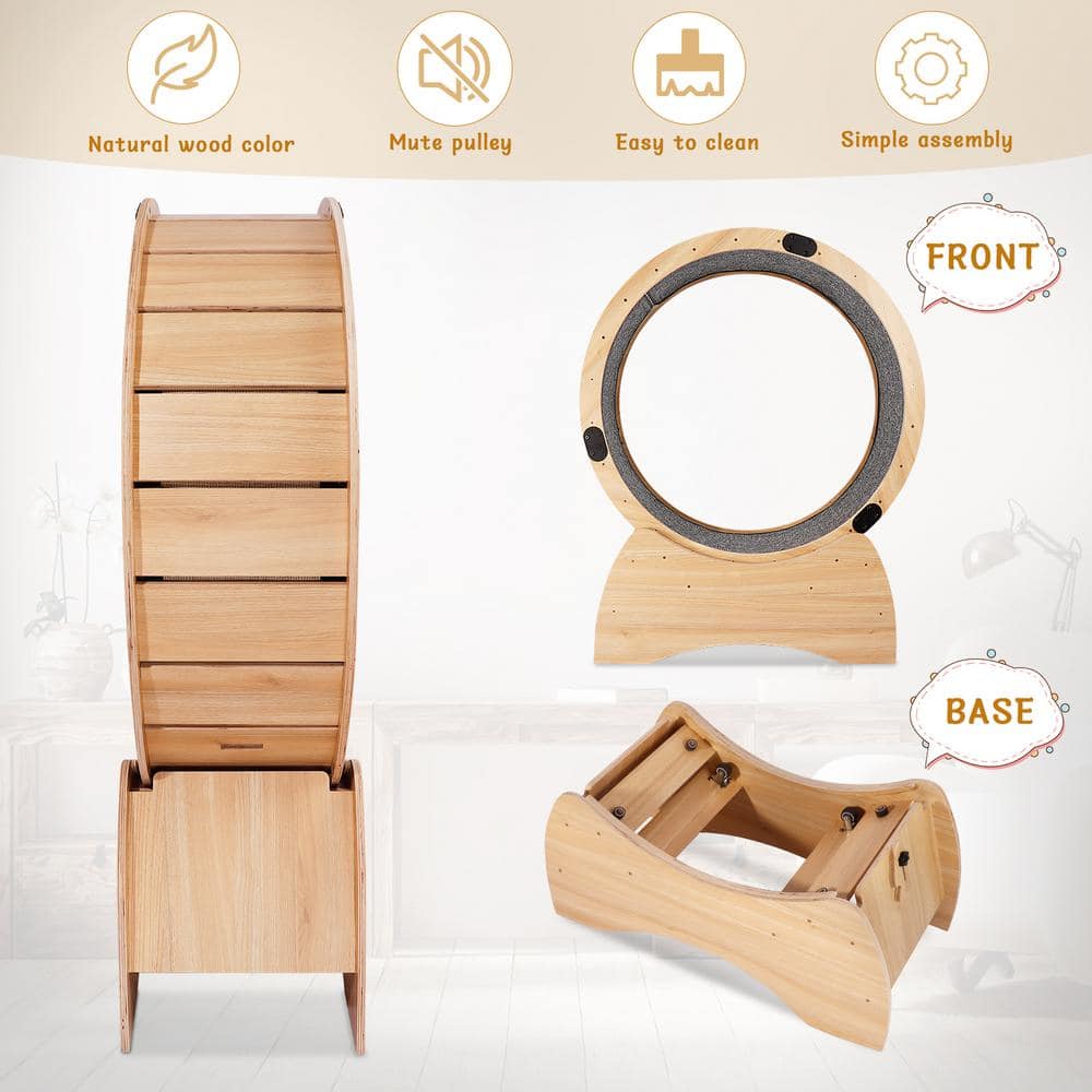 Natural Wood and Carpeted Cat Exercise Wheel with Detachable Blanket