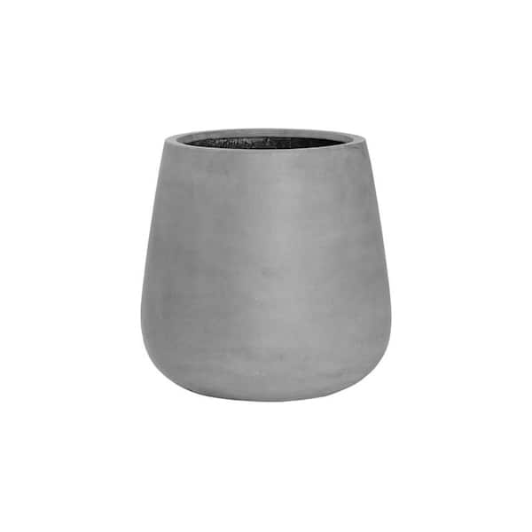 PotteryPots Medium 18.1 in. Tall Grey Pax Fiberstone Indoor Outdoor Modern Round Planter
