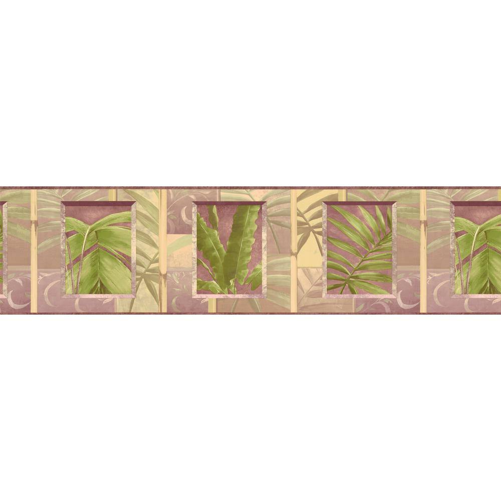 Falkirk Brin II Green, Purple, Brown Palm Leaves, Bamboo Floral Pre-Pasted 