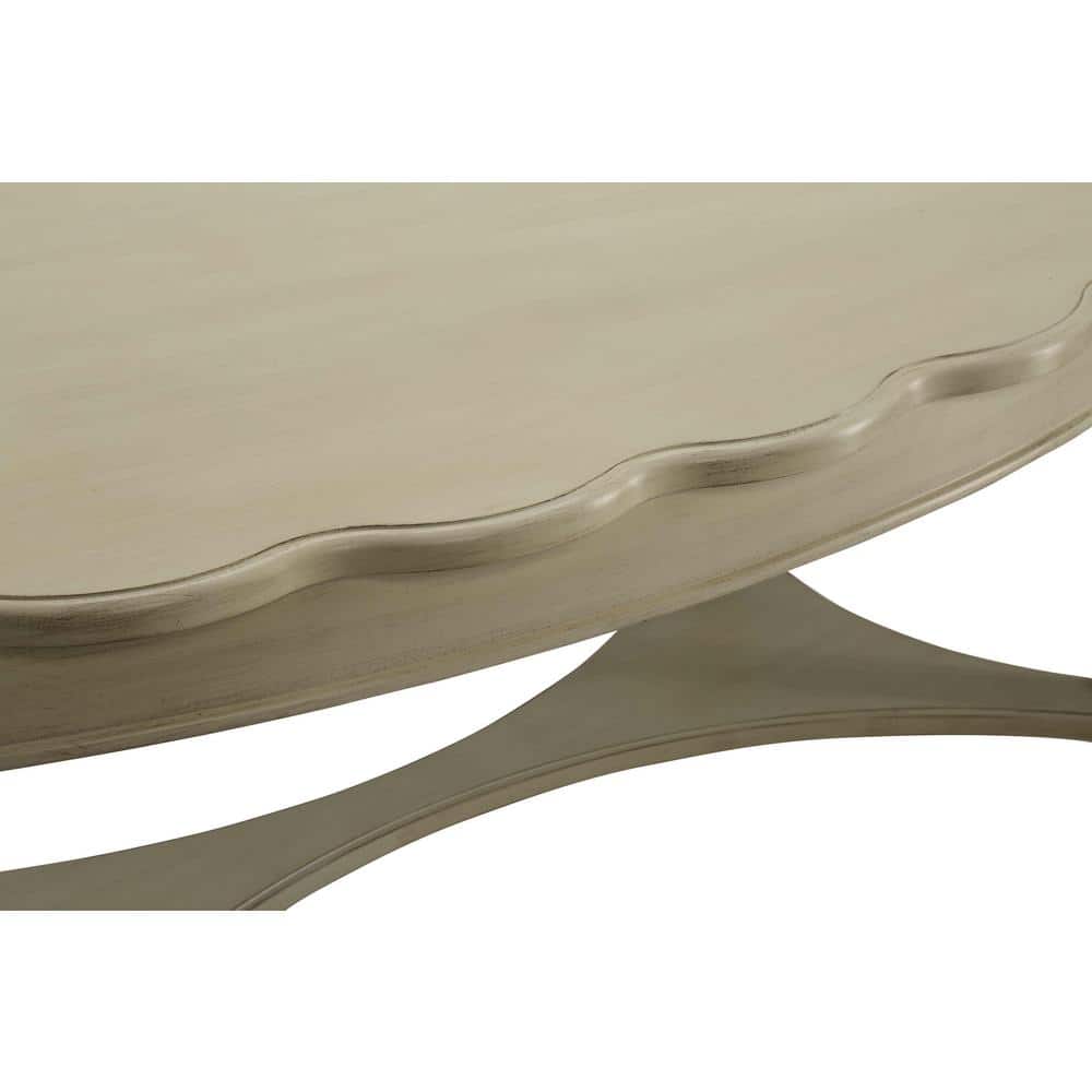 Fordon Antique White Oval Wood Coffee Table with Bottom Shelf
