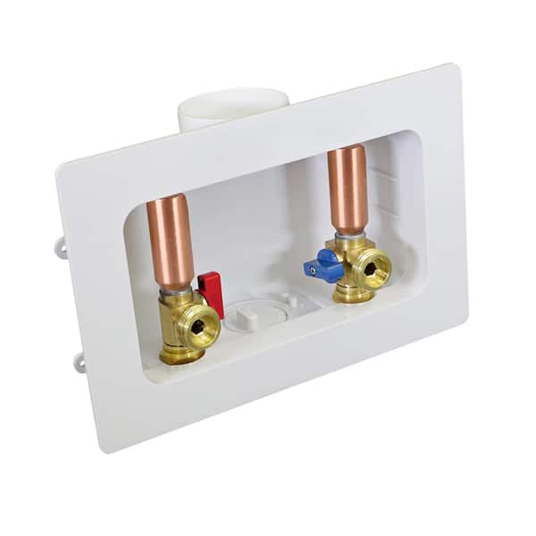 PLUMBFLEX 1/2 in. CPVC Brass Valve Fittings in White ABS Plastic Washing Machine Center Outlet Box with Hammer Arrester