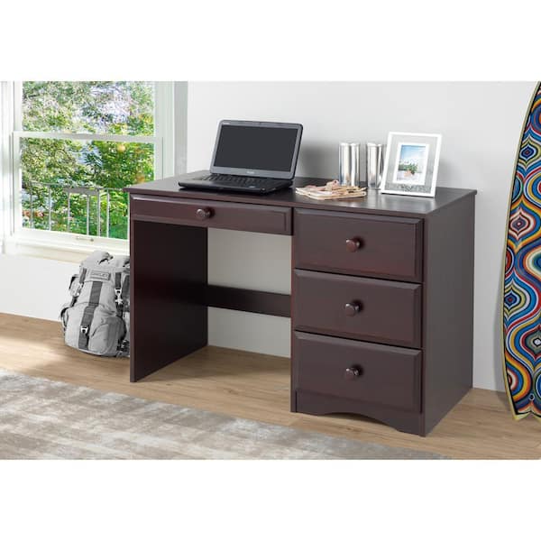 44 in. Rectangular Cappuccino 4 Drawer Writing Desk with Solid