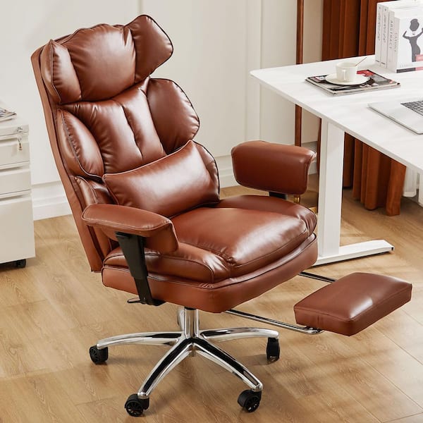 Brown Office Chair Resistant PU Leather w/Padded Arm Support,High-Back w/Adjustable 3-Position Reclining Height