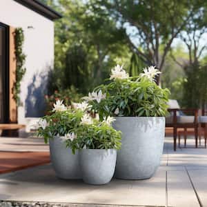 10in., 14in., 18in. Dia Soft Slate Extra Large Tall Round Concrete Plant Pot / Planter for Indoor & Outdoor Set of 3