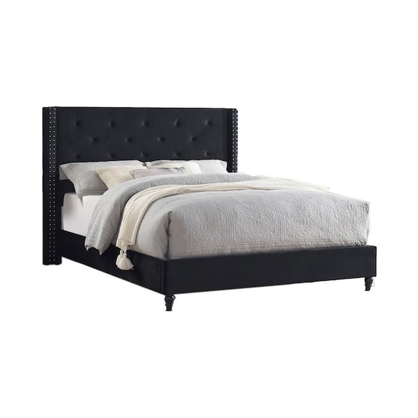 Best Master Furniture London Black California King Upholstered Velvet Wingback Platform Bed