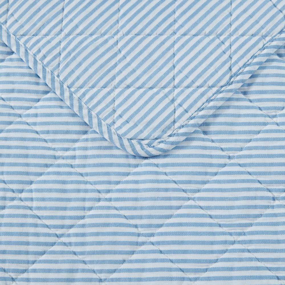 Laura Ashley Twin Blue Organic Cotton Reversible Quilt Set