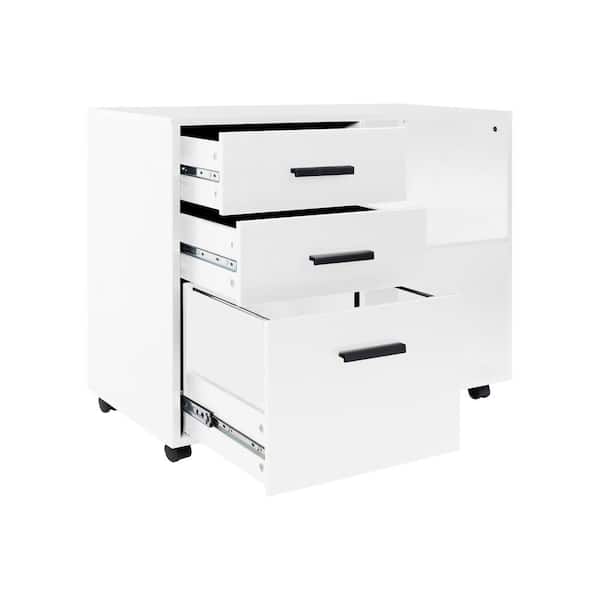 HOMESTOCK 3-Drawer White Wood 32.1 in D x 24 in H x 15.7 in W Engineered Wood Lateral File Cabinet