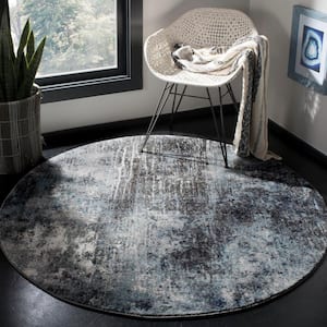 Galaxy Charcoal/Blue 5 ft. x 5 ft. Round Abstract Area Rug