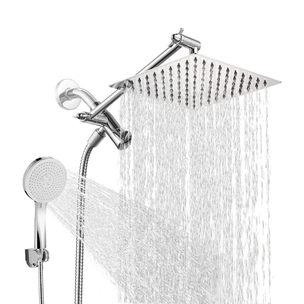 Heemli Rainfull 5-Spray Patterns 8 in. Wall Mount Dual Shower Heads and ...