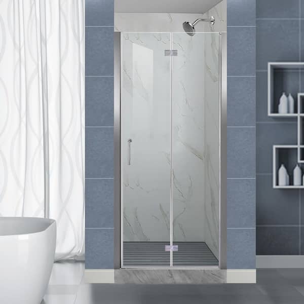 32-33.9 in. W x 72 in. H Frameless Bifold Shower Doors with 1/4 in. Thick Clear Tempered Glass in a Chorme Finish