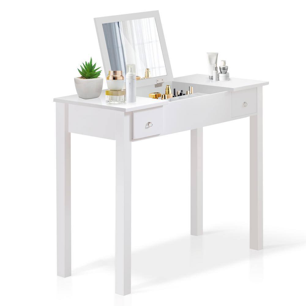 White Mirror Vanity Desk with Storage Cabinet and Drawer HZLS-18070DWH ...