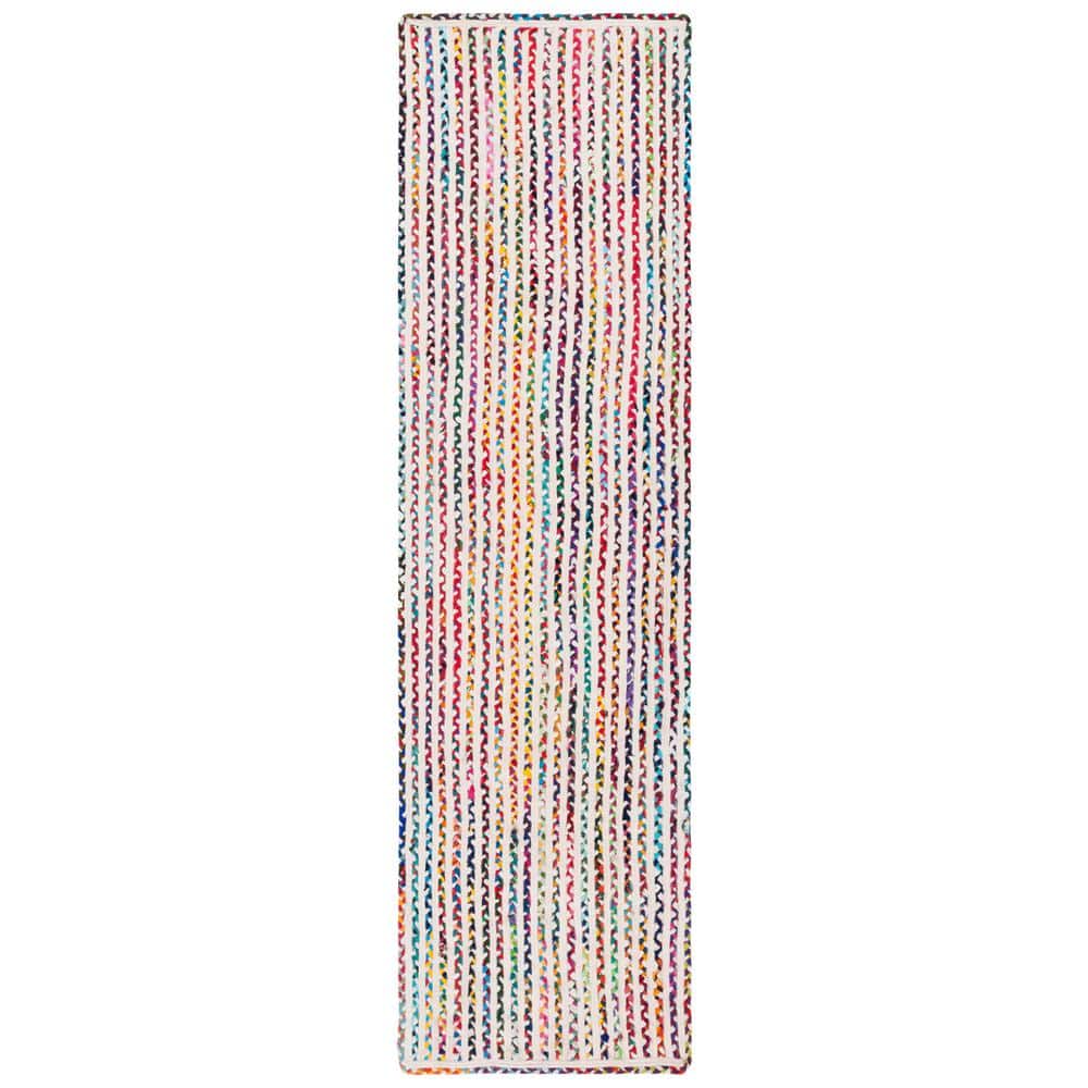 Handmade Ivory and Multicolor Cotton Braided Runner Rug