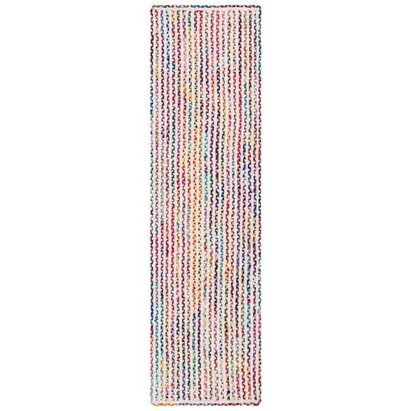 SAFAVIEH Braided Ivory Multi 2 ft. x 9 ft. Border Striped Runner Rug