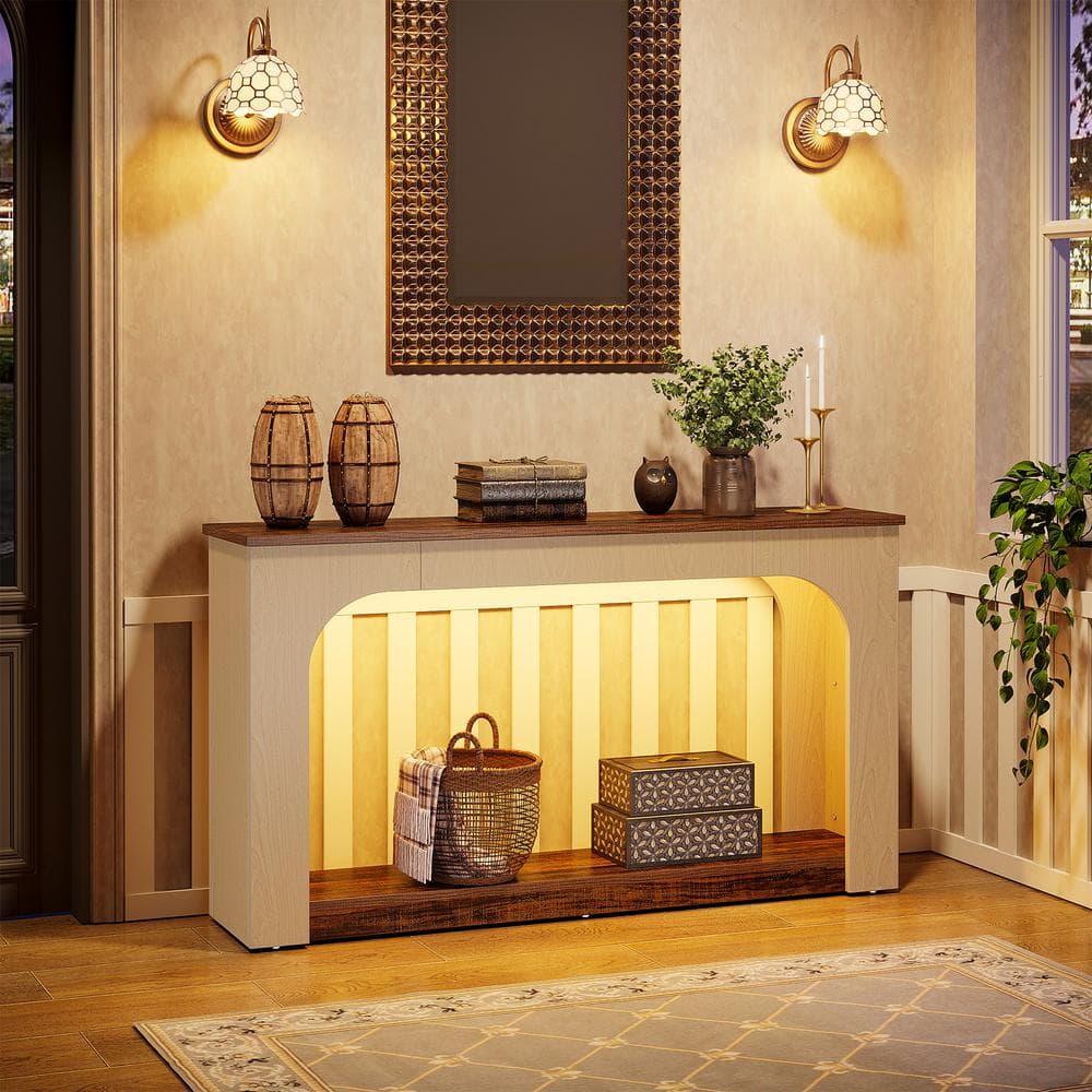 Rustic Brown and Light Oak 55-Inch LED Console Table