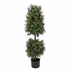 48 in. Artificial Pre-Lit Boxwood Cone and Ball Topiary in Nursery Pot, Green