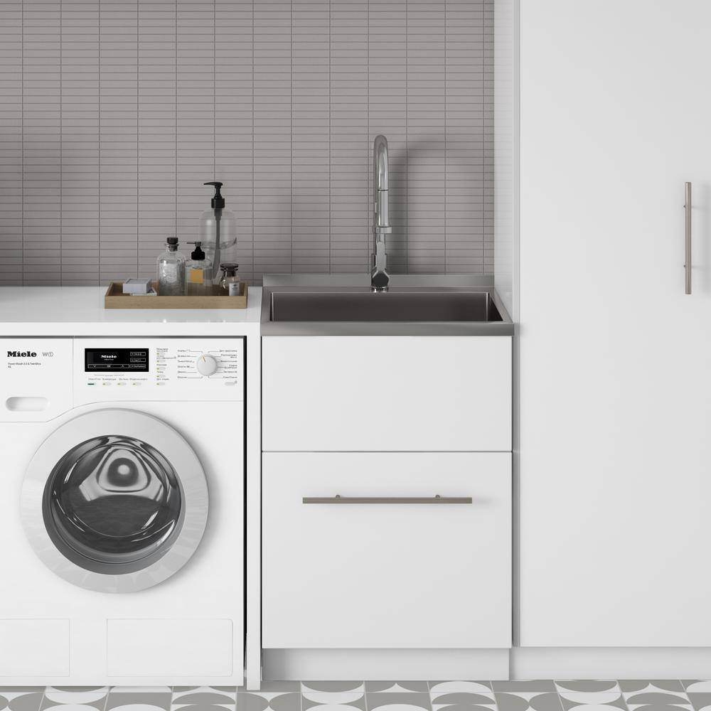 Metro 24 Inch White Laundry Cabinet with Stainless Steel Sink