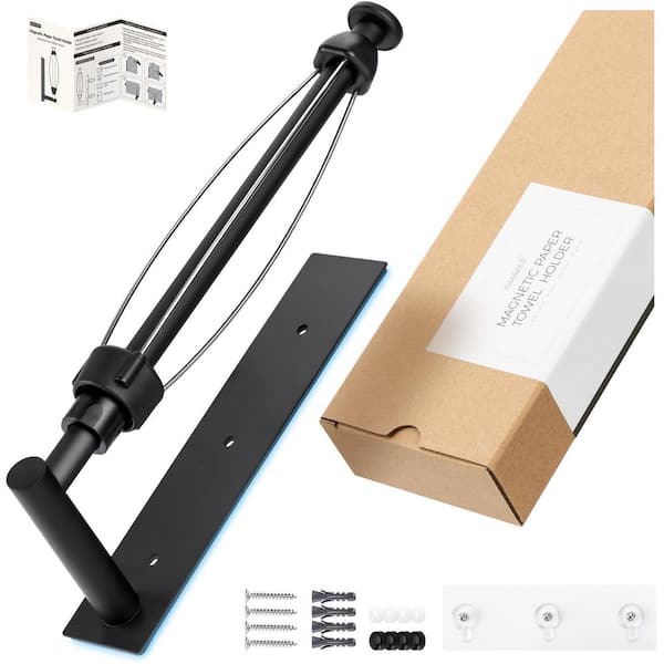 Magnetic Mount Black Paper Towel Holder for Fridge Kitchen Garage Grill Self Adhesive Wall Mount Screws 1 Piece