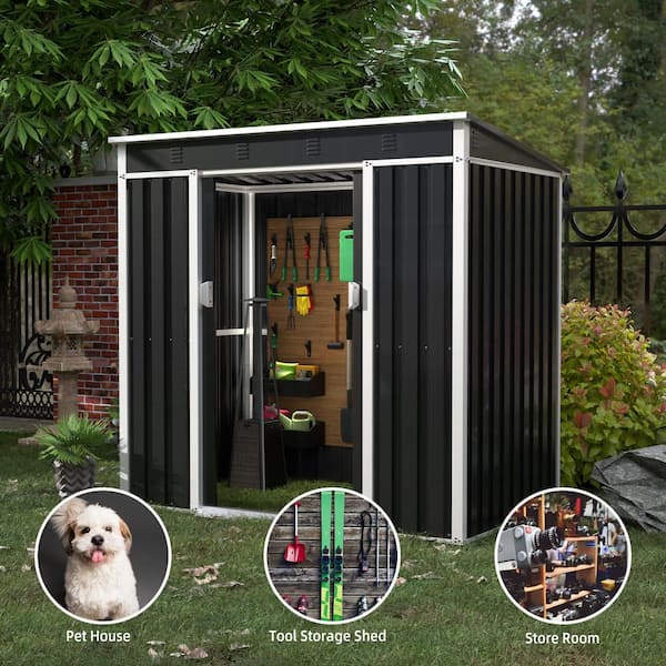 Kaikeeqli 6 ft. x 4 ft. Metal Outdoor Garden Storage Shed with Sliding Door and Waterproof Roof, Freestanding Cabinet in Black