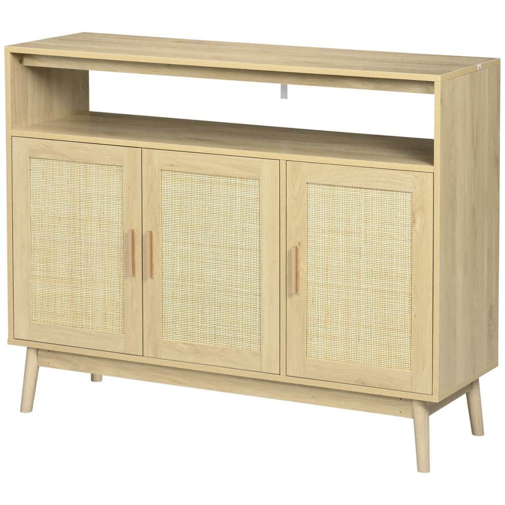 Natural Light Wood Boho Sideboard with Rattan Doors