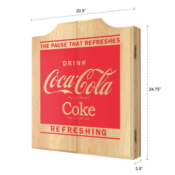 Coca-Cola Refreshing 20.5 in. Dart Board with Cabinet, Darts and