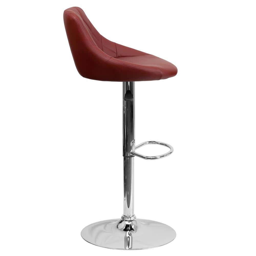 Burgundy Vinyl Adjustable Swivel Barstool with Chrome Base